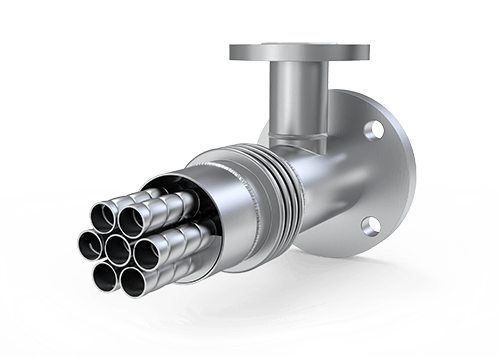 Sanitary multi-tube heat exchanger cut-out showing the bundle of product tubes inside the jacket